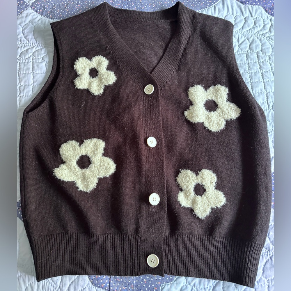 Cider Brown Floral Button-Up Vest